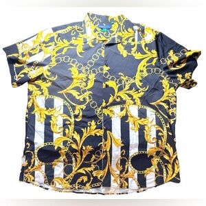 Suslo Couture navy & yellow baroque shirt casual button down Men’s size 3X | jh3